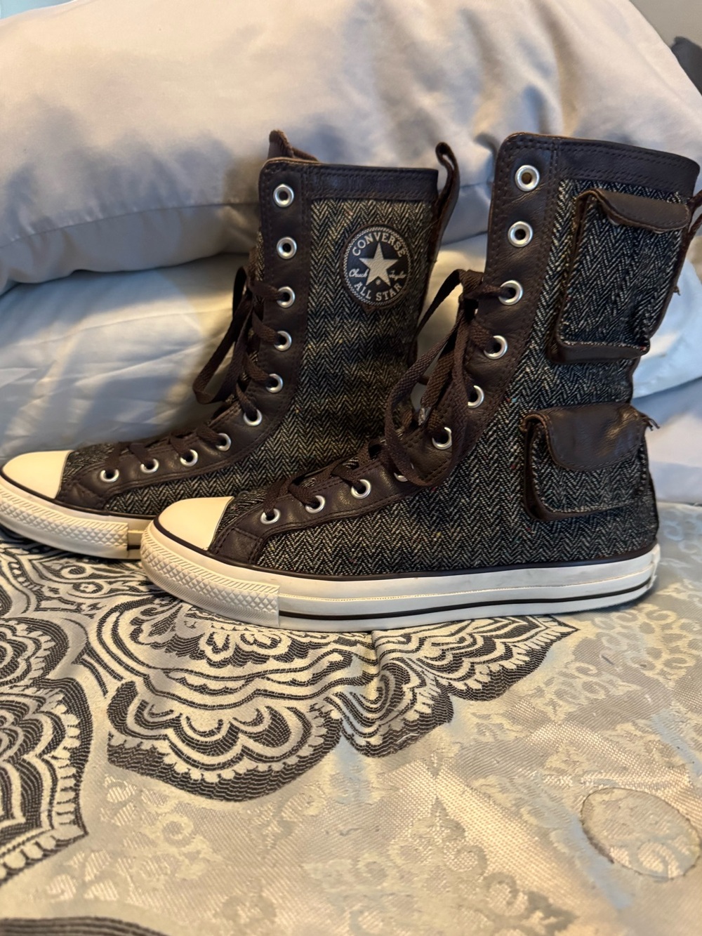 Converse All Star Brown Herringbone High-Top Sneakers with Pockets Rare! Unisex